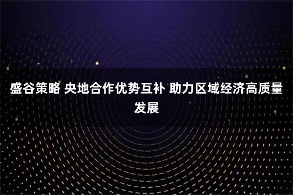 盛谷策略 央地合作优势互补 助力区域经济高质量发展